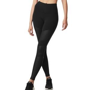 Alo Moto Leggings Womens S Black Pintuck Mesh High Waist Stretch Contour Yoga